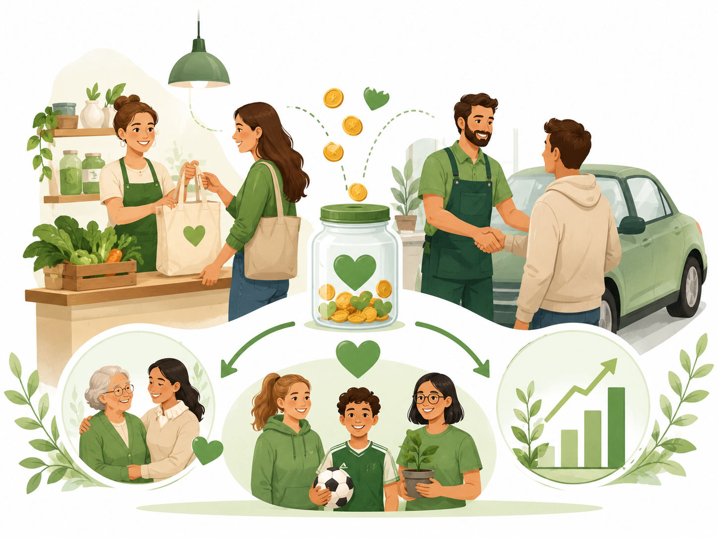 Un adhérent achète chez un commerçant local partenaire, générant une contribution potentielle pour son association
