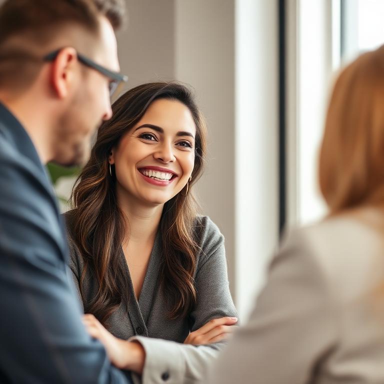 Cliente satisfaite échangeant avec son prestataire